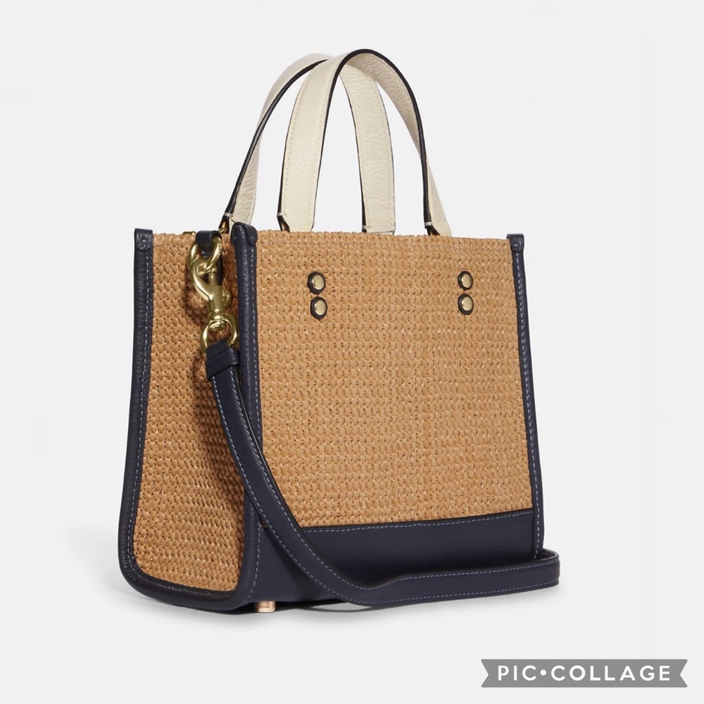 NWT COACH CA291 DEMPSEY TOTE 22 WITH COACH PATCH STRAW/LEATHER SHOULDER BAG - Picture 2 of 11